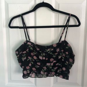 Cotton Candy LA Black Floral Crop Top